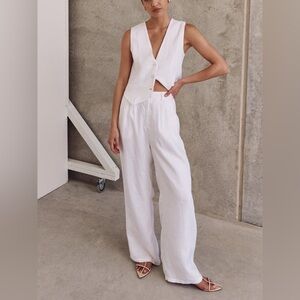 Commense White Wide-Leg Linen Pants